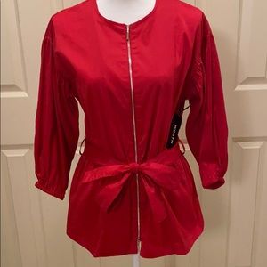 Flame Red Balloon Sleeve Belted Jacket
